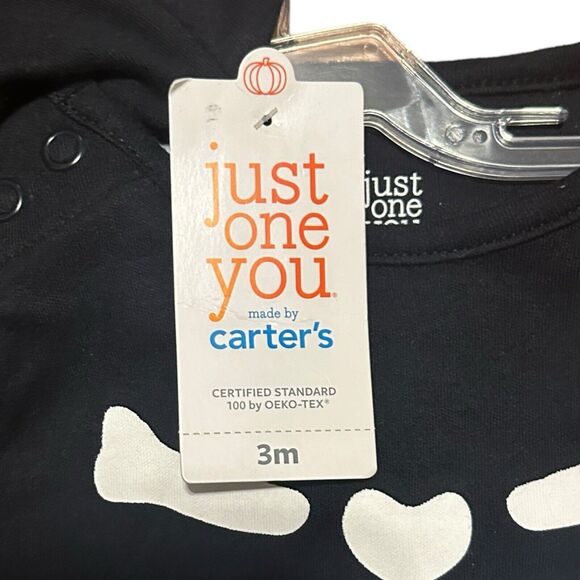 Carters Infant 3 Months Black Skeleton Footed Pajamas + Matching Hat – Halloween - Picture 5 of 8